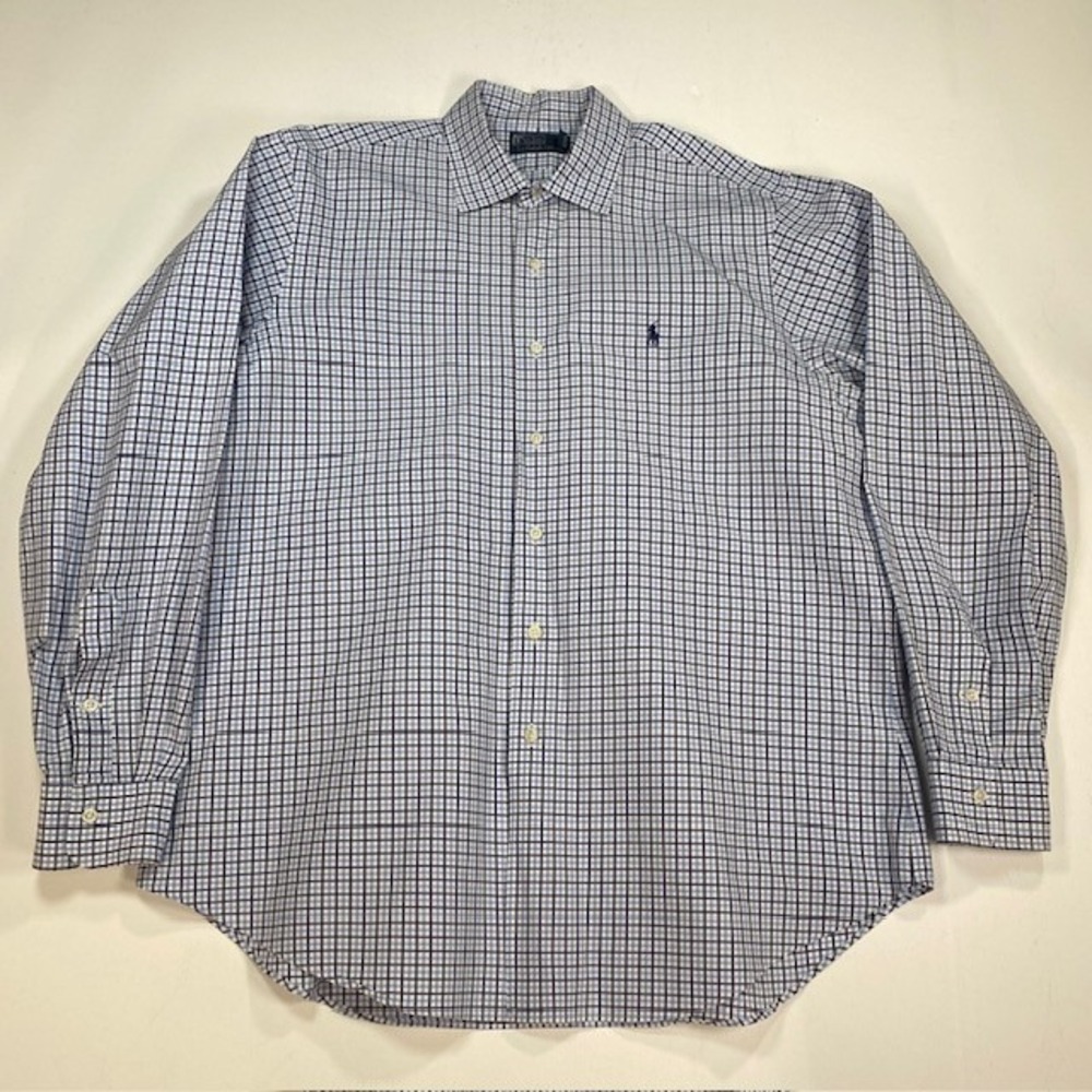 Polo Ralph Lauren Mens XL‎ Blue White Check Button Down Long Sleeve Shirt Pony
